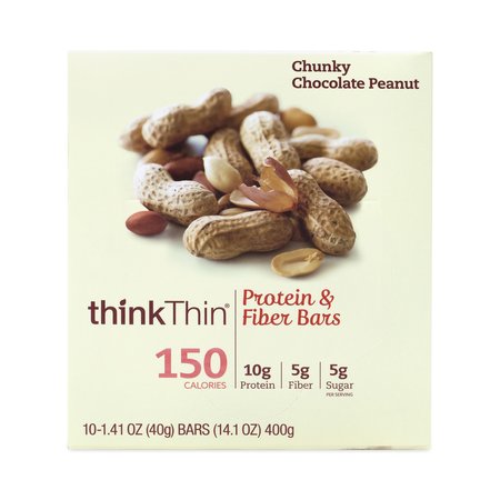 THINKTHIN High Protein Bars, Chunky Chocolate Peanut, 141 oz Bar, PK10, 10PK 71101